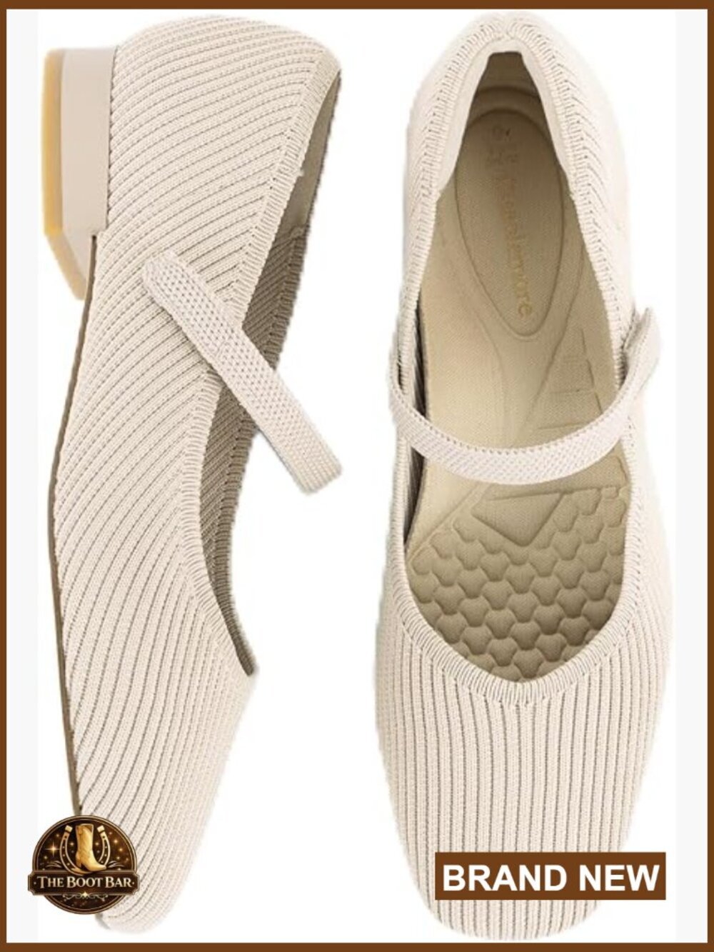 Women's Square Toe Mary Jane Flats with Arch Support Knit Dress Shoes